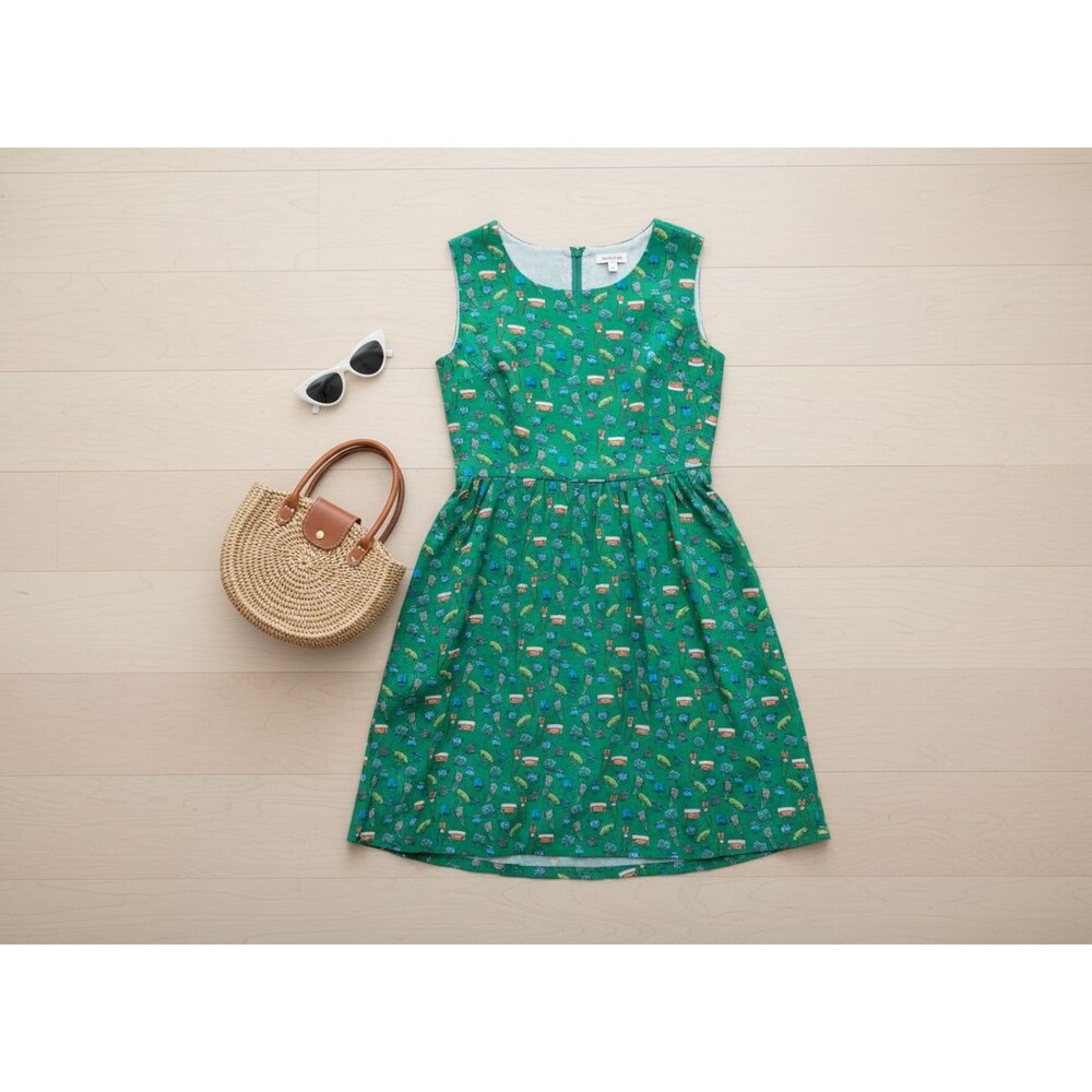 Tulip B Fit Flare Mini Dress XL Green Pockets Novelty Print NWT Summer Retro - Picture 3 of 13